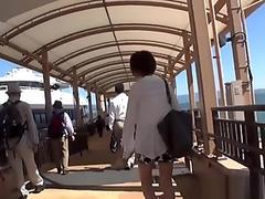 Asian babe flashes pussy