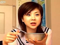 Freaky teen Aki Hoshino from Japan enjoying her lunch