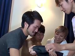 Cute Japanese twink missionary hammered in wild foursome