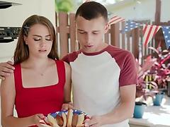 NeedyMoms-When stepbrother Johnny arrives at the party, he starts grilling some hotdogs, and sneakily gives some to Selena who starts sucking on his wiener as a way to say thank you