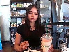 Inked amateur Thai teen Miw offering dessert to her european lover